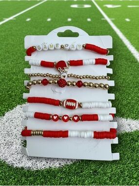 Game Day Red & White Football Bracelet Set